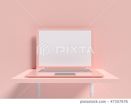 Minimal idea concept. Laptop mock-up on shelf Minimal idea concept. Laptop mock-up on shelf 47307676