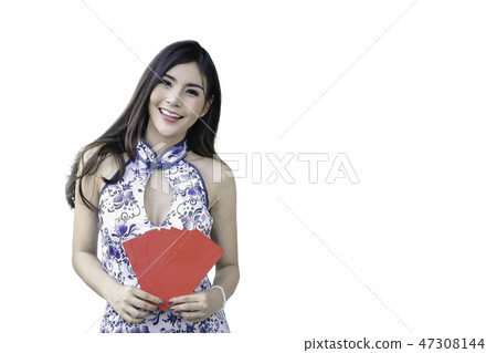 Beautiful woman with Chinese dress. 47308144