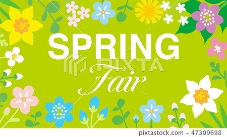 Spring flowers Frame letter entered Spring fair yellow green background 47309698