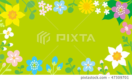 Spring flower frame yellow green background Spring flower frame yellow green background 47309701