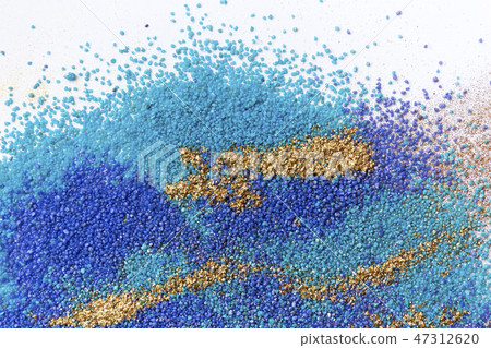 Layered colorful sand pattern. Marble style background. Blue and gold powder texture. 47312620