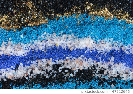 Layered colorful sand pattern. Marble style background. Blue and gold powder texture. 47312645