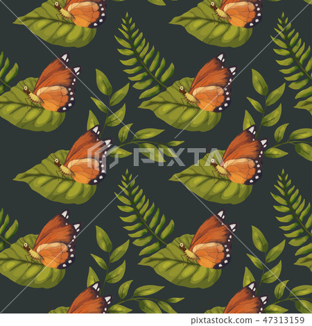 Seamless vector pattern with cute 3d insect. 47313159