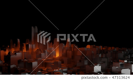 3d city with bright red flashes on a dark background 3d city with bright red flashes on a dark background 47313624
