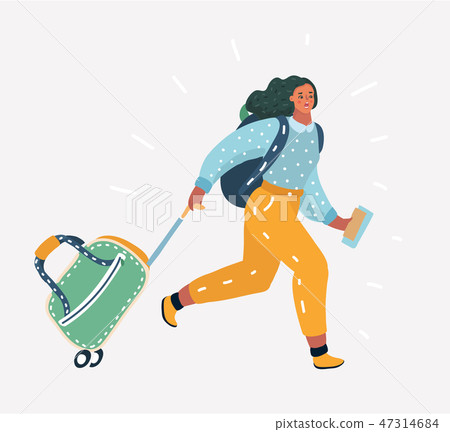 Woman is late for airplane. 47314684