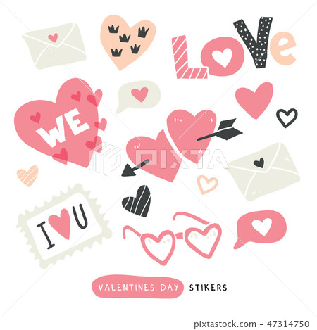 Vector pack of love stickers with hearts 47314750