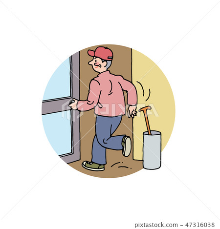 A grandfather who has forgotten his leg pain and forgets his cane A grandfather who has forgotten his leg pain and forgets his cane 47316038
