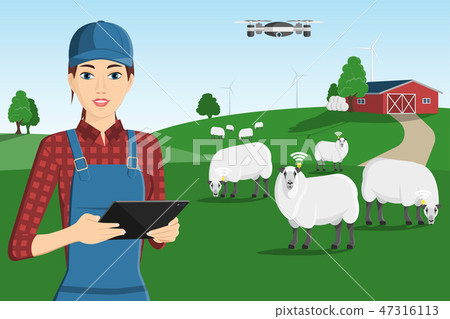 A farmer with a computer tablet  47316113
