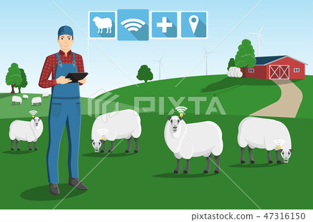 A farmer with a computer tablet  47316150