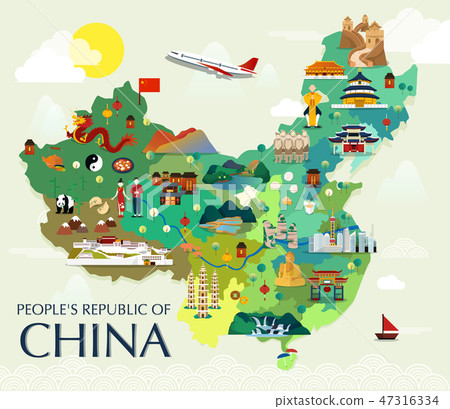 Map Of China Attractions Vector And Illustration. - Stock Illustration ...