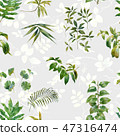 Watercolor painting of leaf and flowers, seamless  47316474