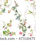Watercolor painting of leaf and flowers, seamless  47316475