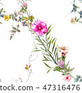 Watercolor painting of leaf and flowers, seamless  47316476
