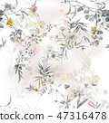 Watercolor painting of leaf and flowers, seamless  47316478