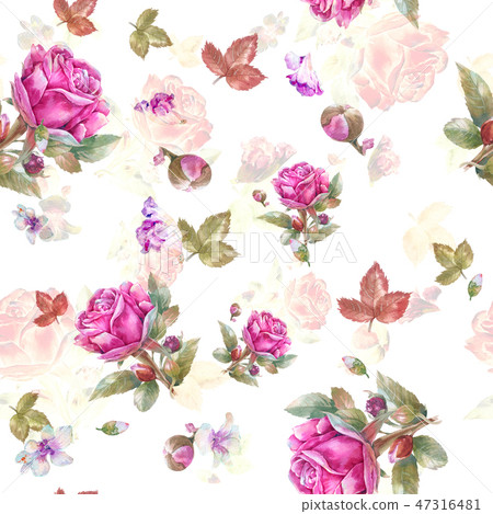 Watercolor painting of leaf and flowers, seamless Watercolor painting of leaf and flowers, seamless 47316481