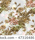 Watercolor painting of leaf and flowers, seamless  47316486