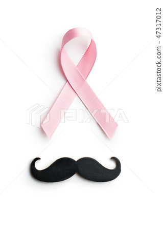 Pink breast cancer ribbon and mustache. Pink breast cancer ribbon and mustache. 47317012