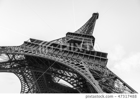 An abstract view of details of Eiffel Tower in black and white, Paris, France An abstract view of details of Eiffel Tower in black and white, Paris, France 47317488