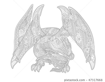 Adult coloring book page with european dragon 47317668