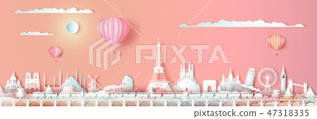 Traveling Europe landmarks of world with train. Traveling Europe landmarks of world with train. 47318335