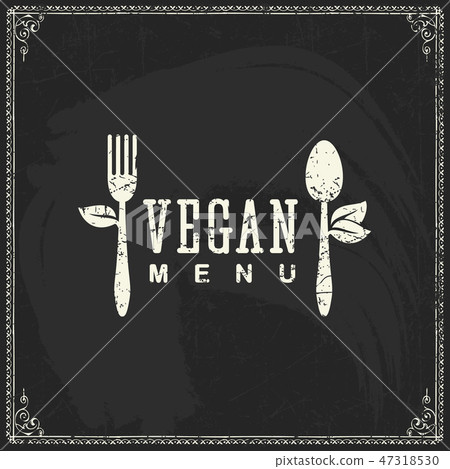 Vegan food menu label template on blackboard Vegan food menu label template on blackboard 47318530