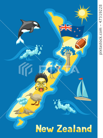 Illustration of New Zealand map. 47319228