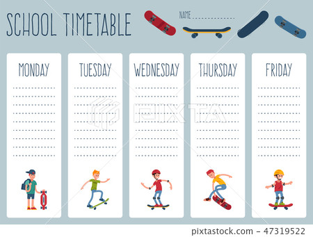Template school timetable for students or pupils with days of week and free spaces for notes Template school timetable for students or pupils with days of week and free spaces for notes 47319522