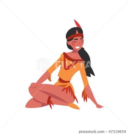 Smiling beautiful Native American Indian girl , young woman in traditional ethnic clothes and 47319659