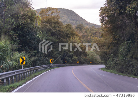 Country highway curved in green forest Country highway curved in green forest 47319986