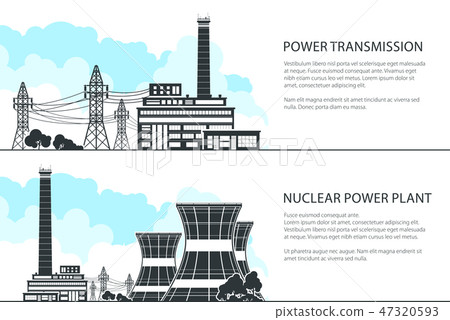 Set of Banners with Electric Power Transmission 47320593