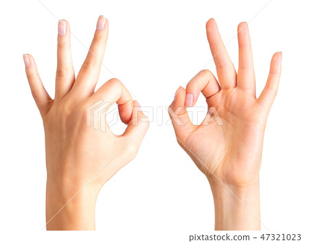Set of woman hands holding gesture of okay or letter O. Sign of success or luck Set of woman hands holding gesture of okay or letter O. Sign of success or luck 47321023