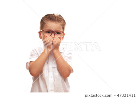Funny cute little boy posing on white background Funny cute little boy posing on white background 47321411