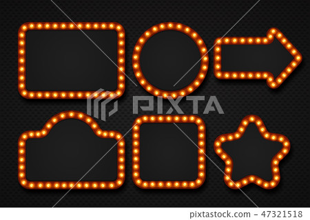 Light bulb frame. Makeup mirror marquee circus signboard cinema casino theater billboard lump border 47321518