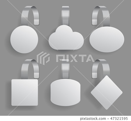 White wobblers. Supermarket sale advertising pointing wobbler for shop shelves, 3d price tag White wobblers. Supermarket sale advertising pointing wobbler for shop shelves, 3d price tag 47321595