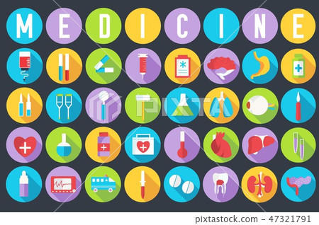 set flat medical equipments and human anatomy body organs icons illustration concept. Vector set flat medical equipments and human anatomy body organs icons illustration concept. Vector 47321791
