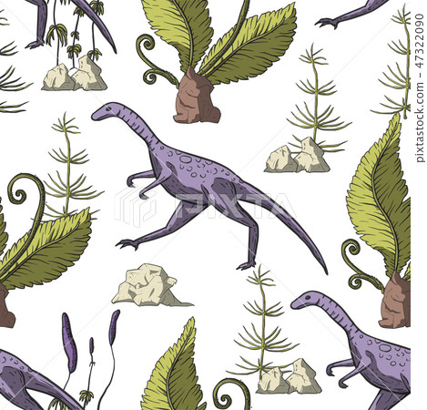 Compsognathus Dinosaur seamless pattern. 47322090