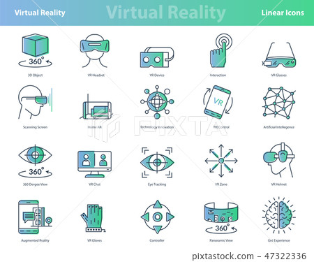 Set of linear virtual reality colored icons 47322336
