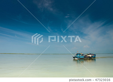 Locals with Ferry boat for transportation, Assam 47323016