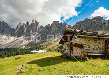 Beautiful mountain landscape of rifugio Brogles in Dolomites Italy Beautiful mountain landscape of rifugio Brogles in Dolomites Italy 47324195
