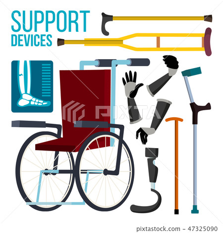 Support Devices Vector. Wheelchair. Amputation Prosthesis. Isolated Flat Cartoon Illustration Support Devices Vector. Wheelchair. Amputation Prosthesis. Isolated Flat Cartoon Illustration 47325090