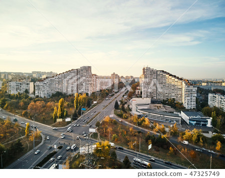 Aerial shot of Gates of the City at sunset 47325749