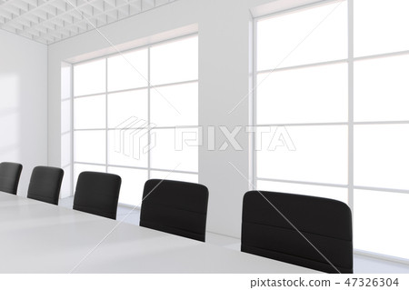 Empty white meeting room and conference table. 3d rendering Empty white meeting room and conference table. 3d rendering 47326304