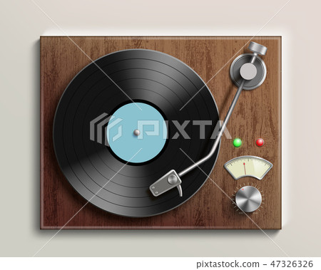 Vintage record player with retro vinyl disc. 47326326