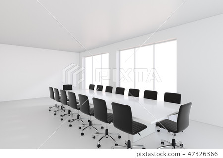 Empty white large meeting room with leather chairs and a table. 3d rendering 47326366