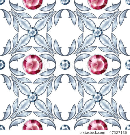 Silver jewelry seamless pattern with red gems. - Stock Illustration ...