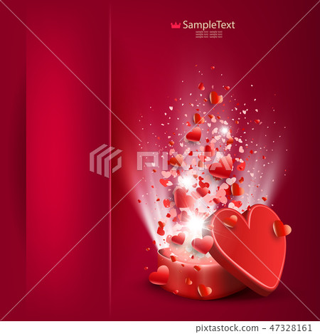 Pink composition with a side pocket and a red box with a set of hearts as a flash 47328161