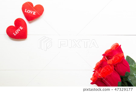 Present gift with red rose flower and heart shape Present gift with red rose flower and heart shape 47329177