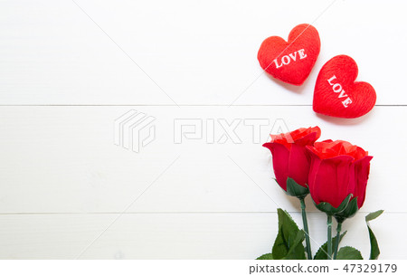 Present gift with red rose flower and heart shape Present gift with red rose flower and heart shape 47329179