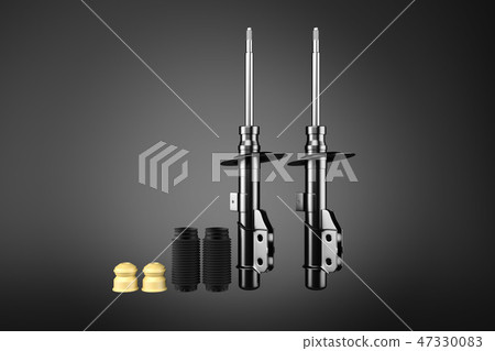 3D rendering. Passenger car Shock Absorber, new auto parts, spare parts. 47330083