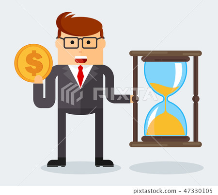 Businessman with hourglass. Time management. Time is money. Managing time resources 47330105